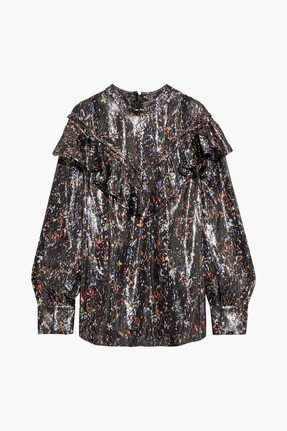 Meysam ruffled printed metallic silk-blend blouse