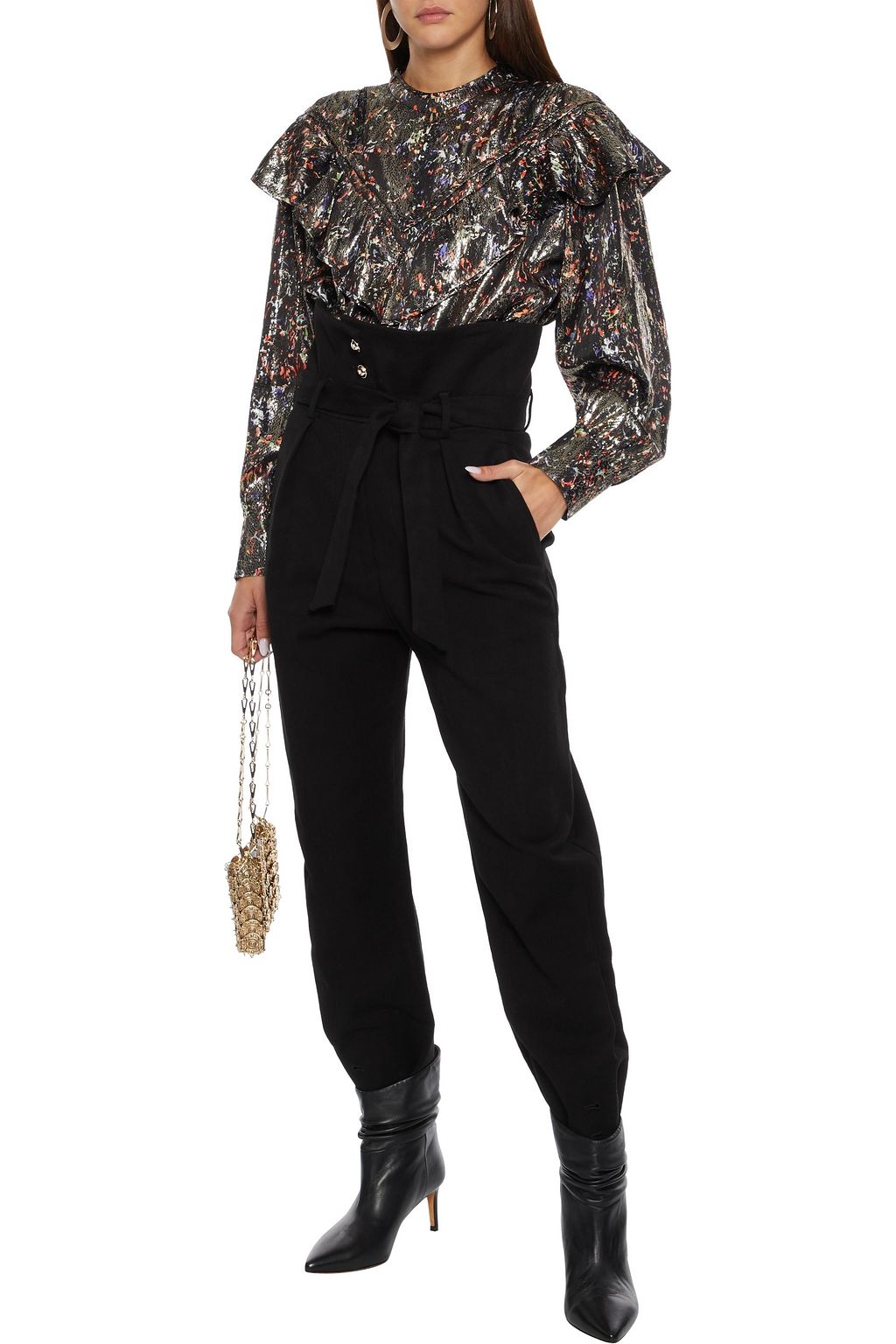 IRO Meysam ruffled printed metallic silk-blend blouse