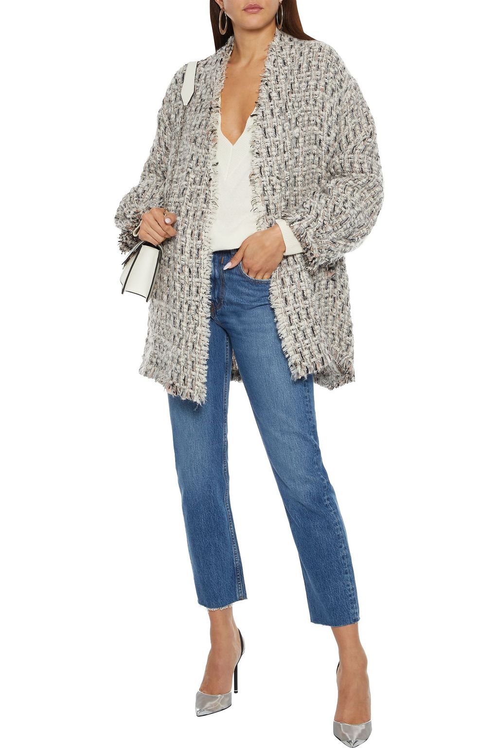 IRO Lany oversized frayed metallic bouclé-tweed jacket