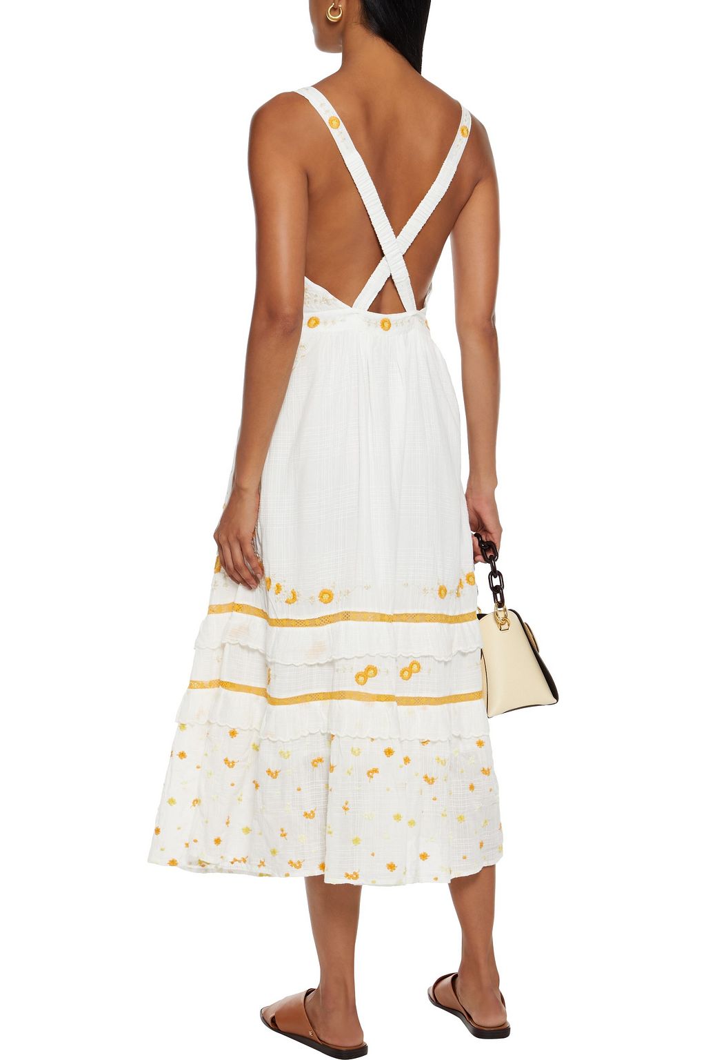 LOVESHACKFANCY Asher embroidered gathered cotton-jacquard midi dress