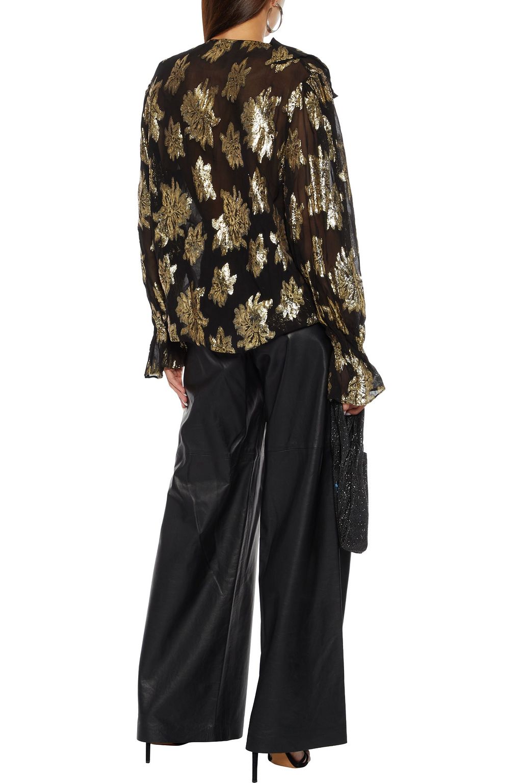 IRO Labra ruffled metallic fil coupé chiffon blouse