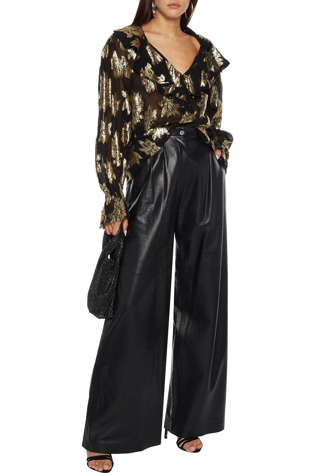 IRO Labra ruffled metallic fil coupé chiffon blouse