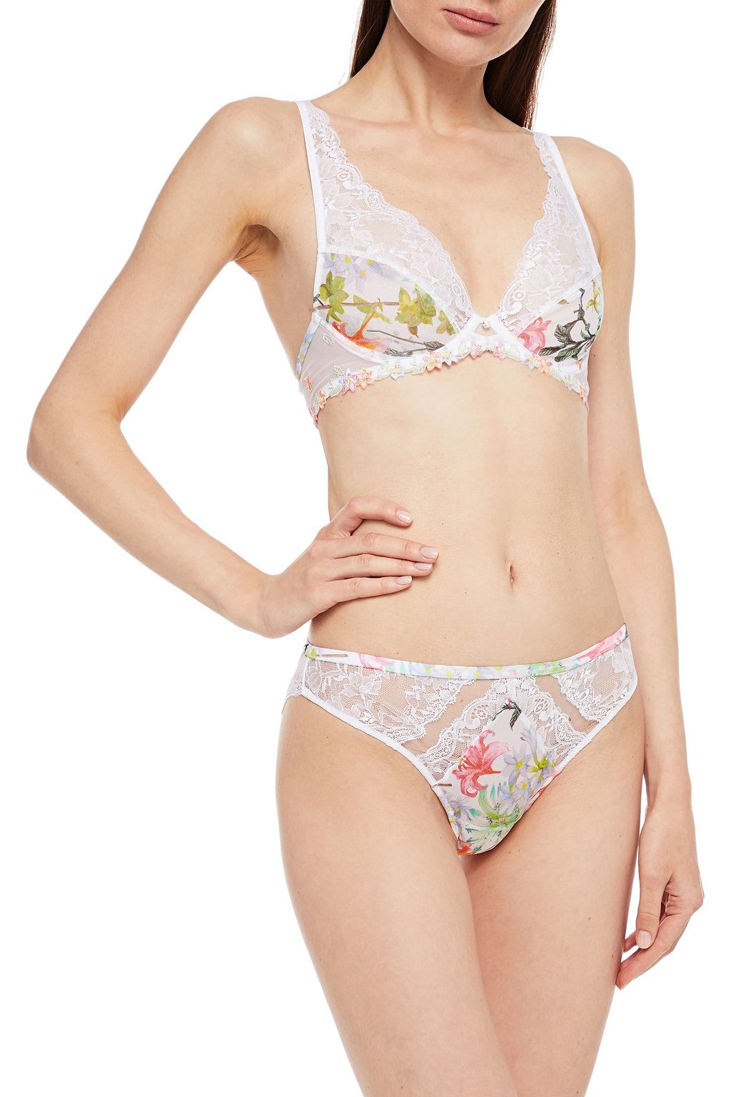 LISE CHARMEL Folie d'Iris embellished floral-print tulle and lace underwired bra