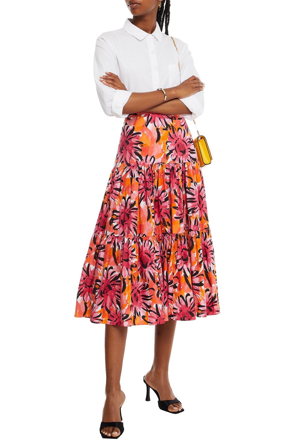 MICHAEL KORS COLLECTION Gathered floral-print cotton-poplin midi skirt