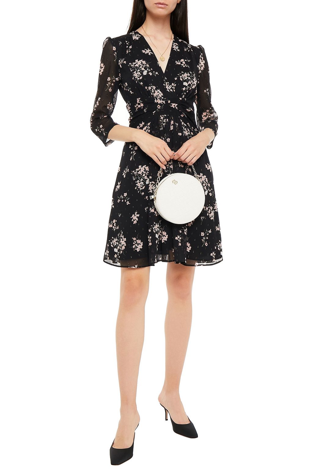 CLAUDIE PIERLOT Rozenn wrap-effect floral-print metallic fil coupé dress
