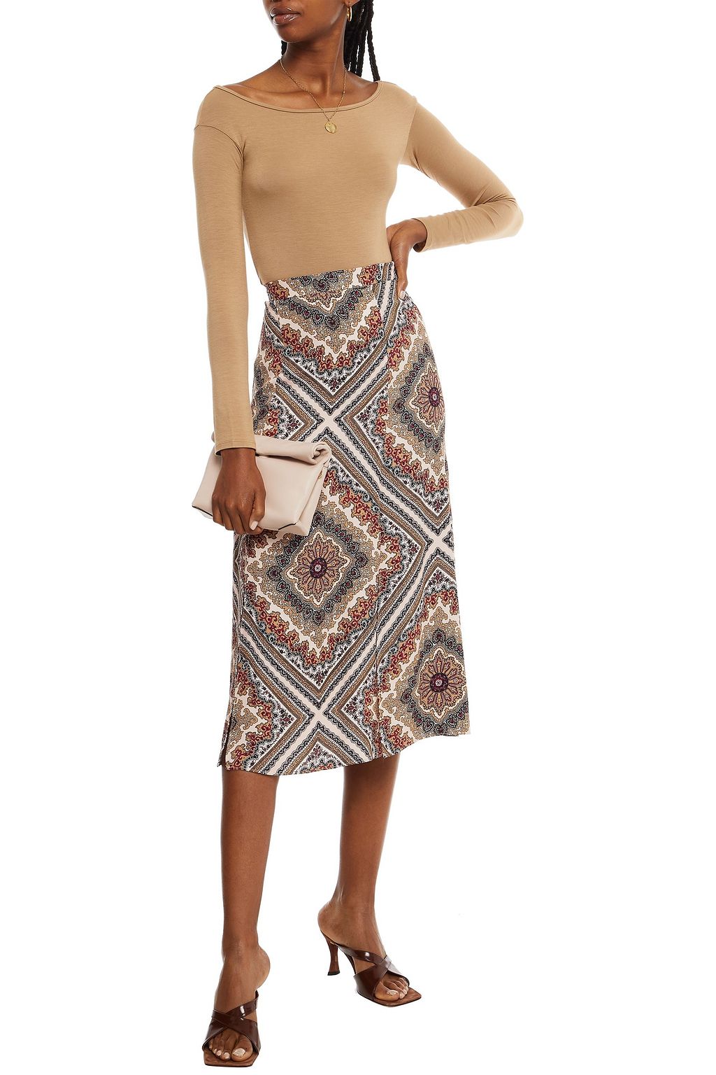 MICHAEL MICHAEL KORS Printed satin-crepe midi skirt