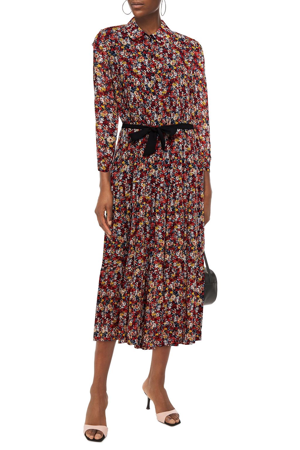 CLAUDIE PIERLOT Riyou belted gathered floral-print crepe de chine midi dress