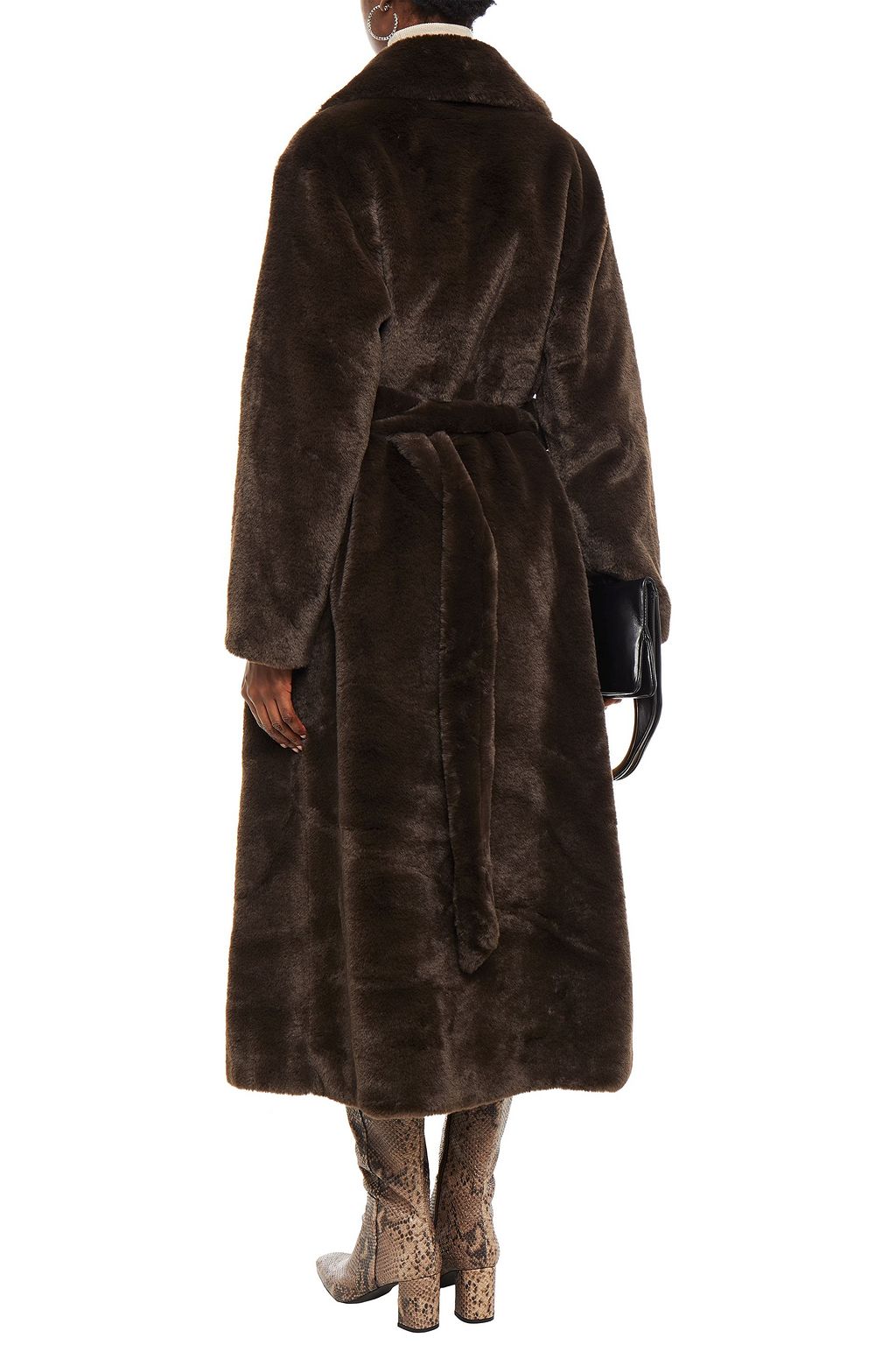 STAND STUDIO Faustine belted double-breasted faux fur coat