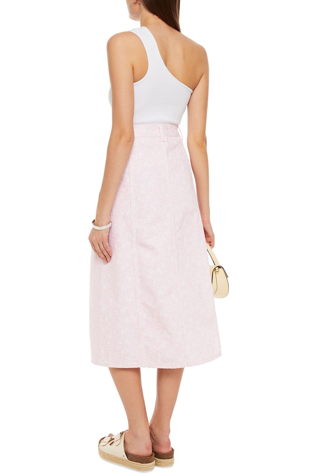 GANNI Floral-print denim midi skirt