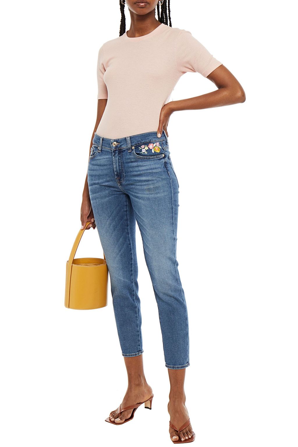 7 FOR ALL MANKIND Embellished mid-rise slim-leg jeans