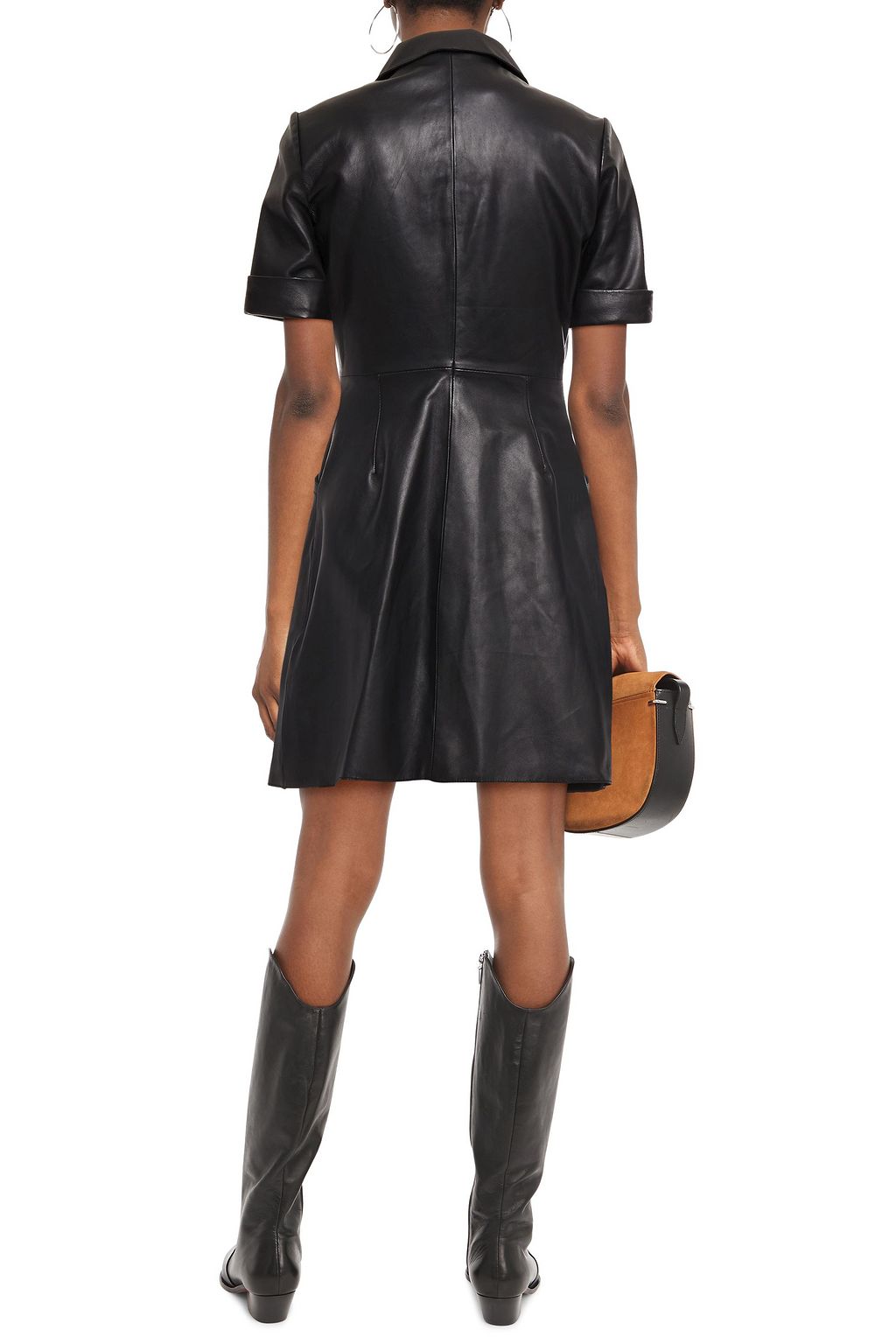 MAJE Leather mini shirt dress