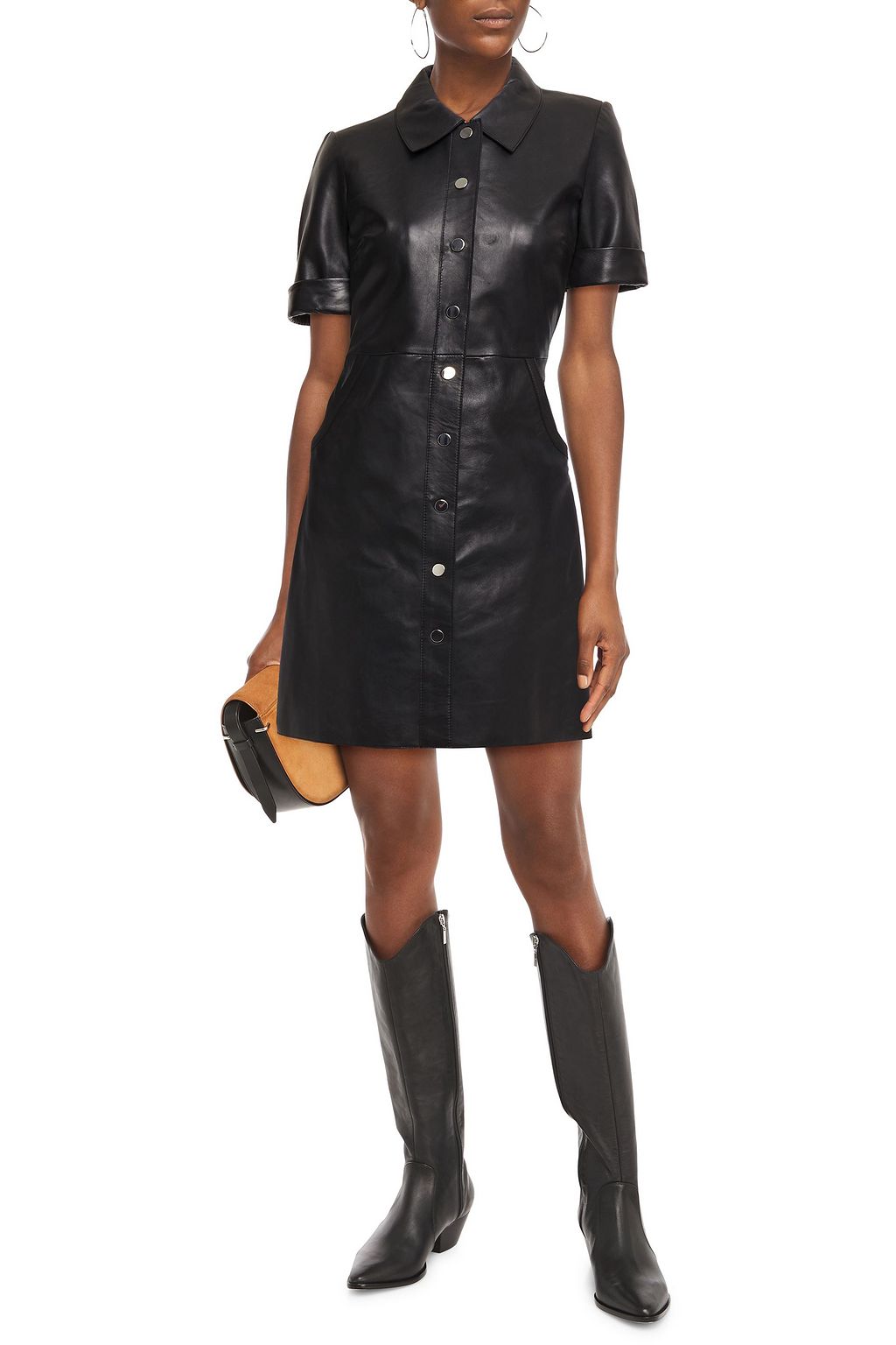 MAJE Leather mini shirt dress