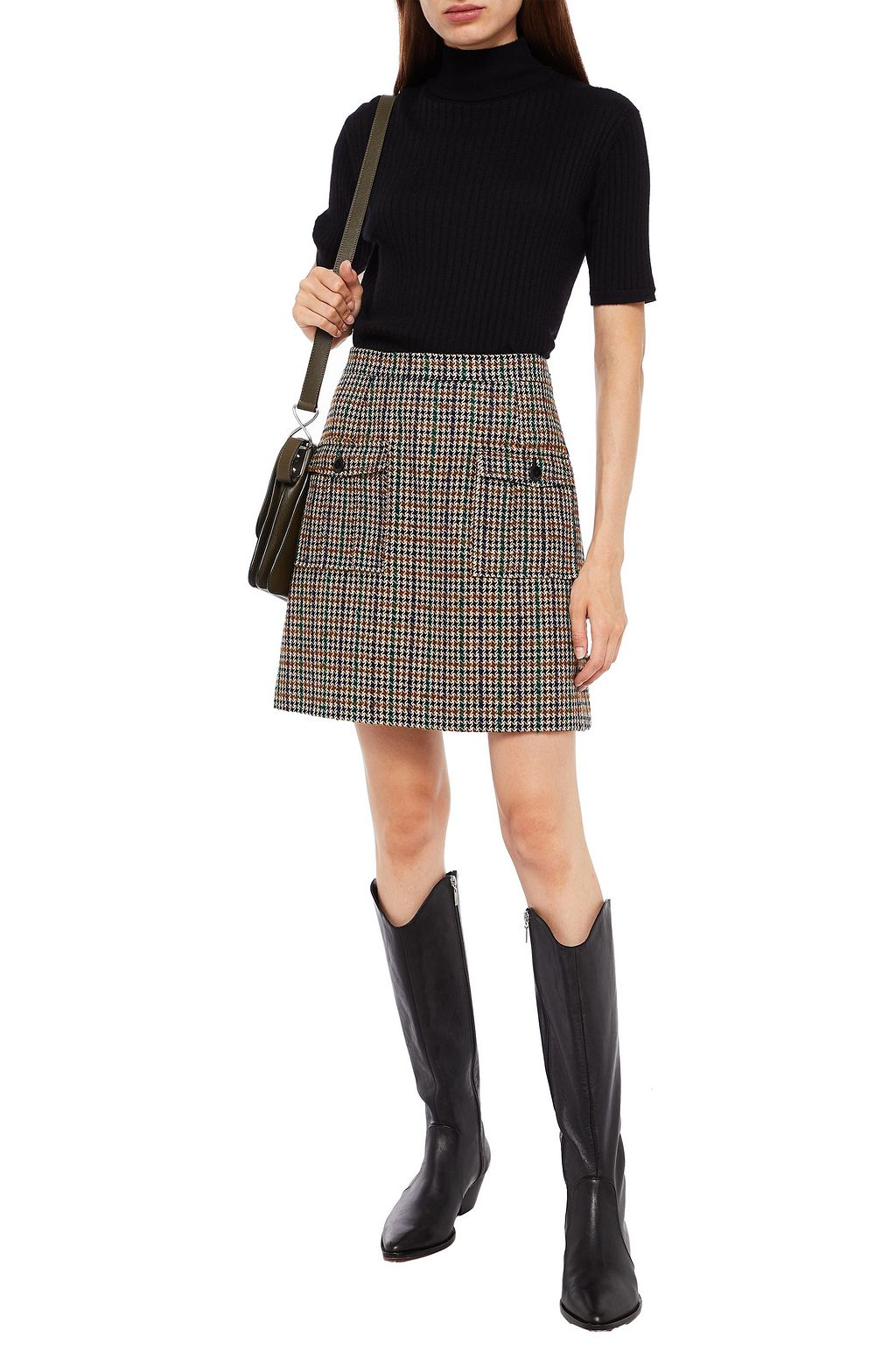 CLAUDIE PIERLOT Houndstooth tweed mini skirt