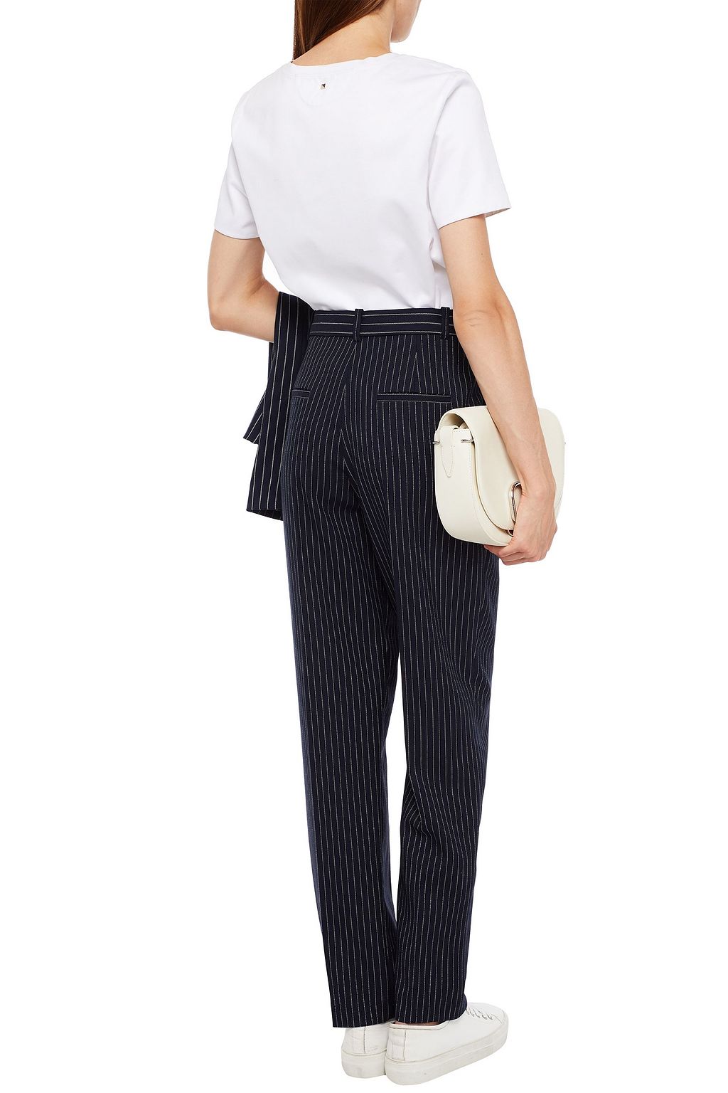CLAUDIE PIERLOT Pleated striped canvas straight-leg pants