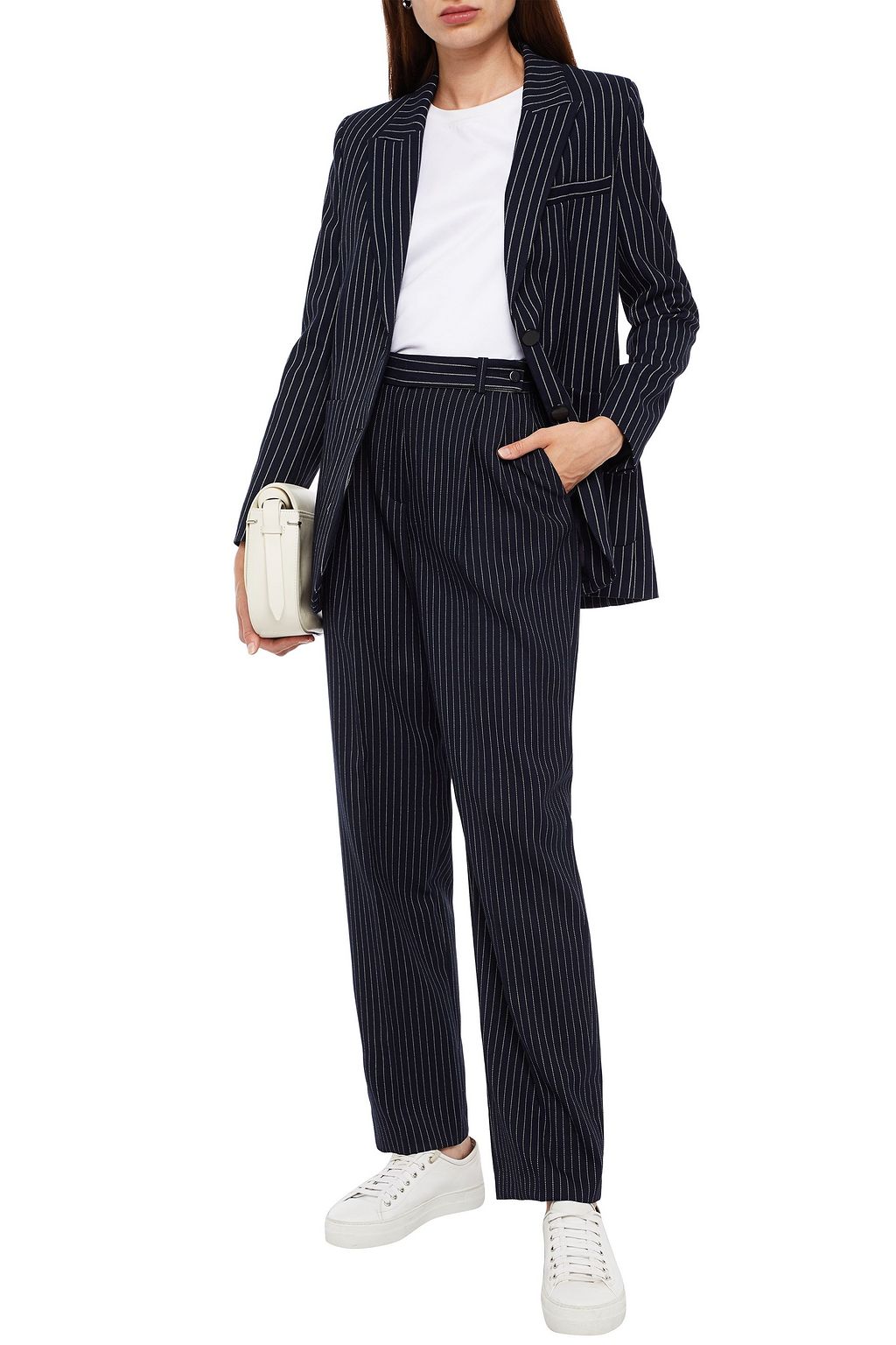 CLAUDIE PIERLOT Pleated striped canvas straight-leg pants