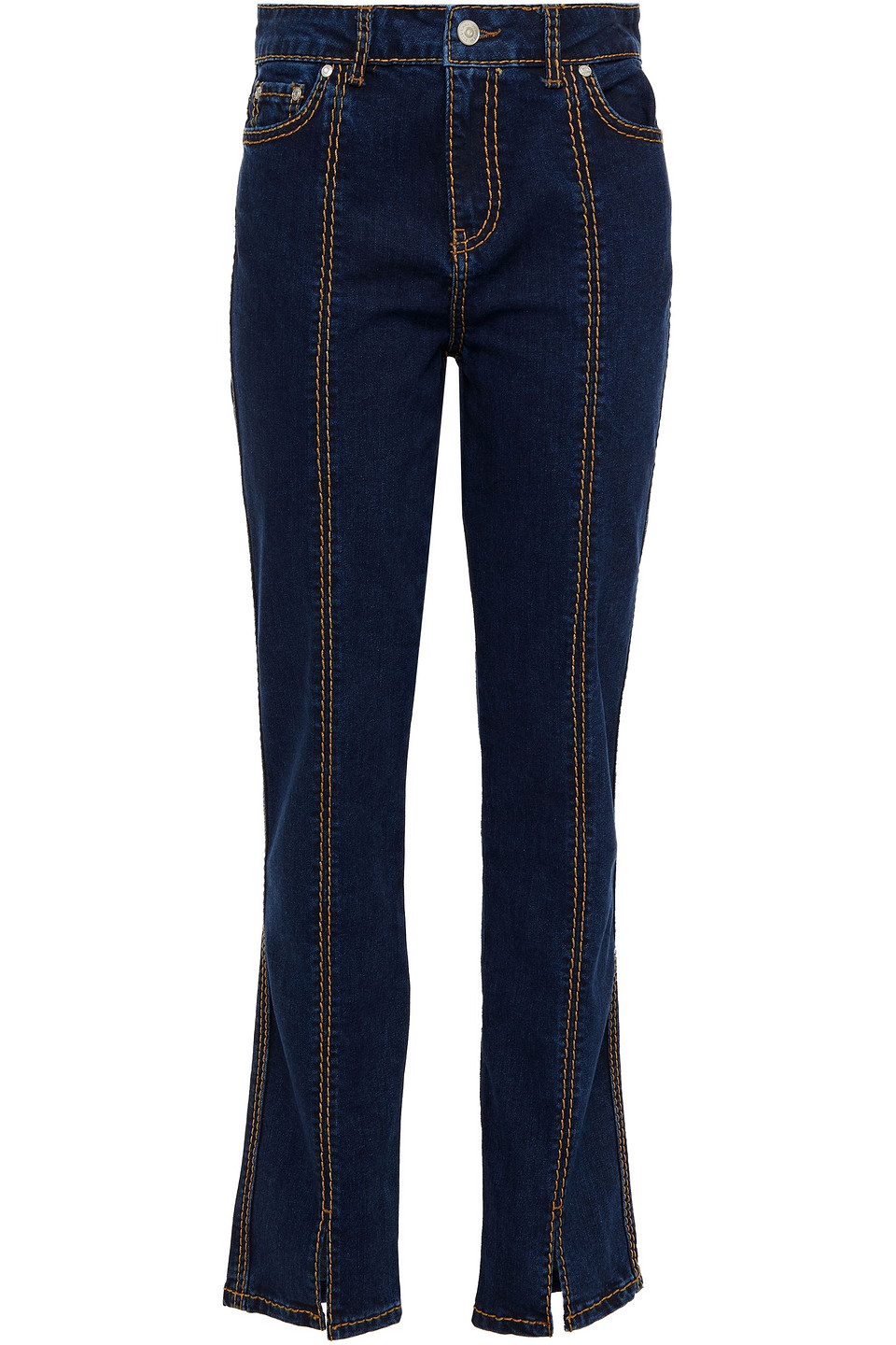 Ganni Woman Slit-front High-rise Slim-leg Jeans Dark Denim | Smart
