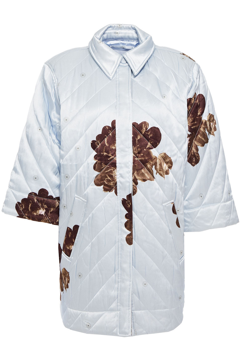 Ganni Woman Quilted Satin Jacket Sky Blue Size 40