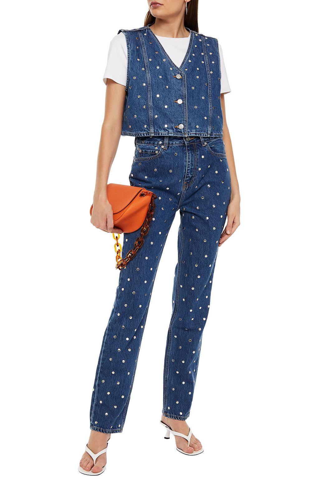 GANNI Studded high-rise straight-leg jeans