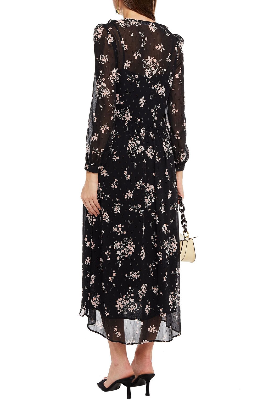 CLAUDIE PIERLOT Rikki floral-print metallic fil coupé crepon midi dress