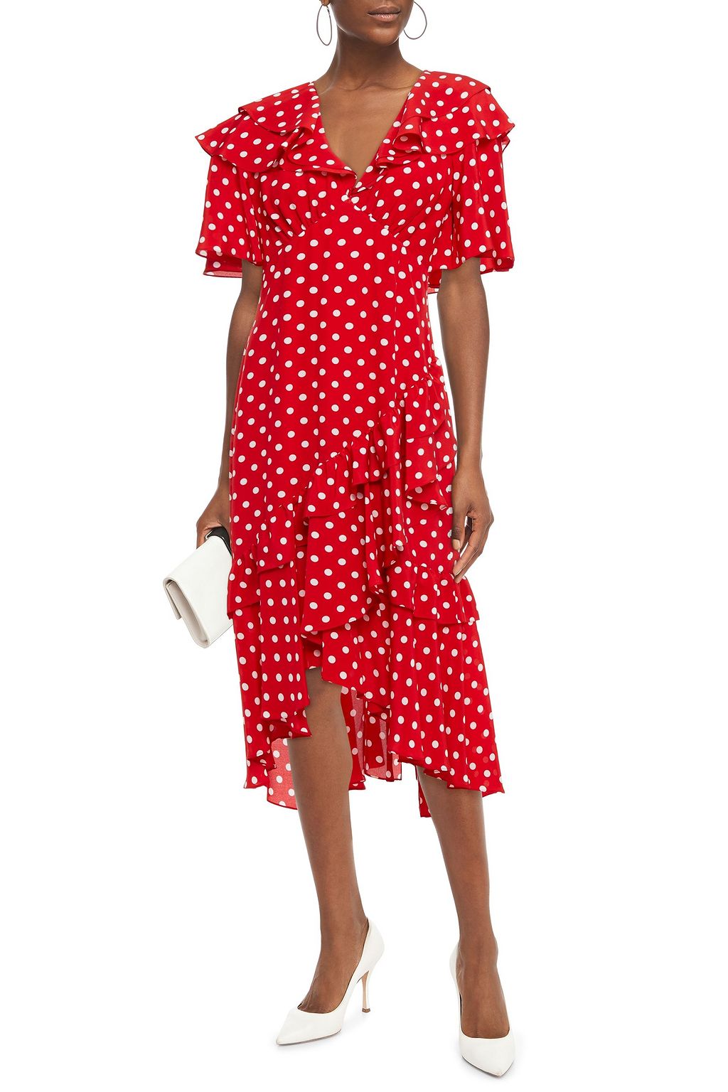 Red Ruffled polka-dot silk crepe de chine midi dress | MICHAEL KORS  COLLECTION | THE OUTNET