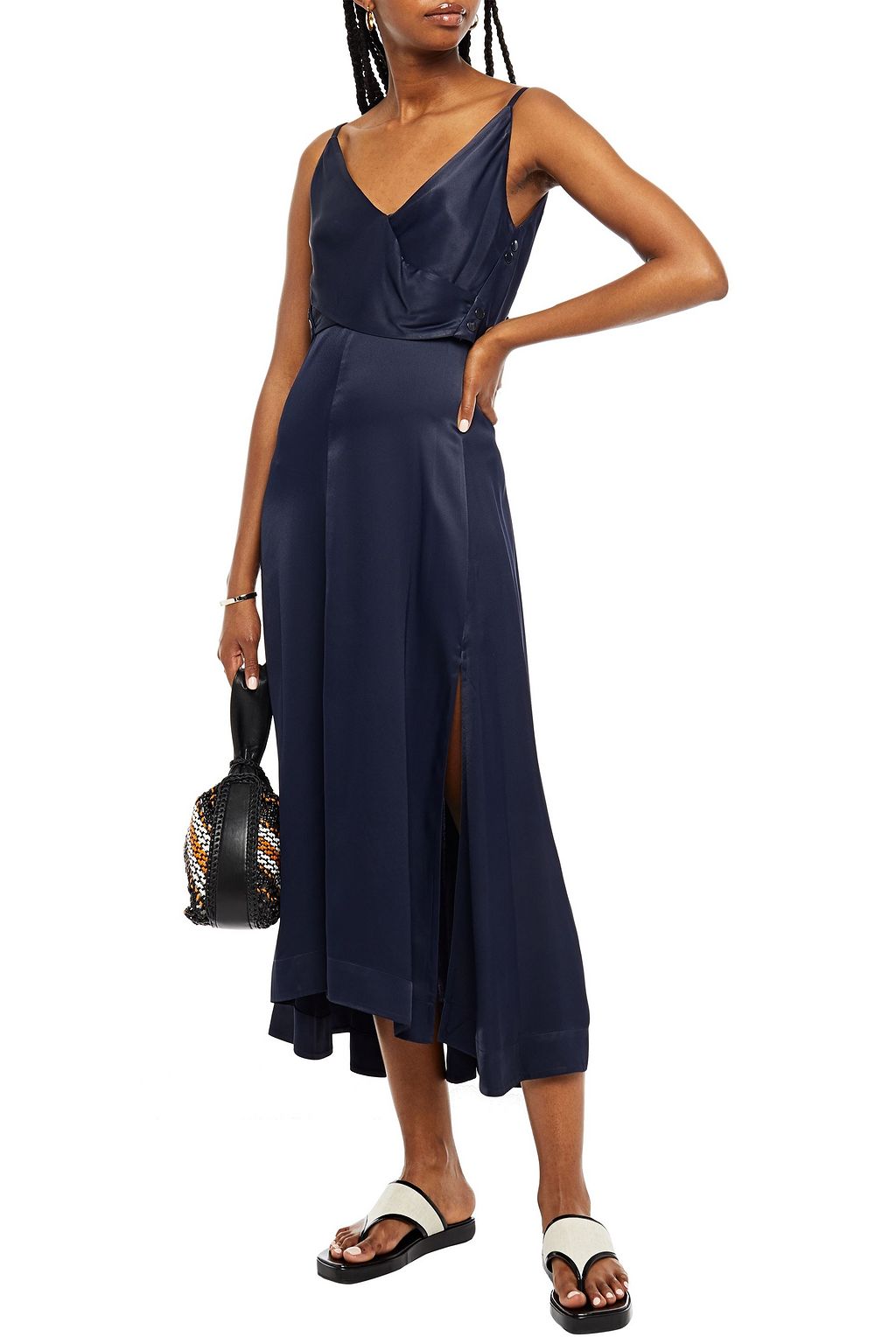 3.1 PHILLIP LIM Wrap-effect button-embellished satin midi dress
