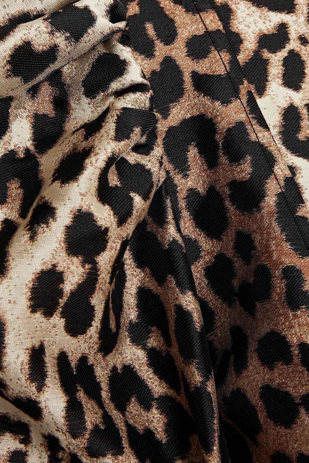 GANNI Gathered leopard-jacquard mini dress