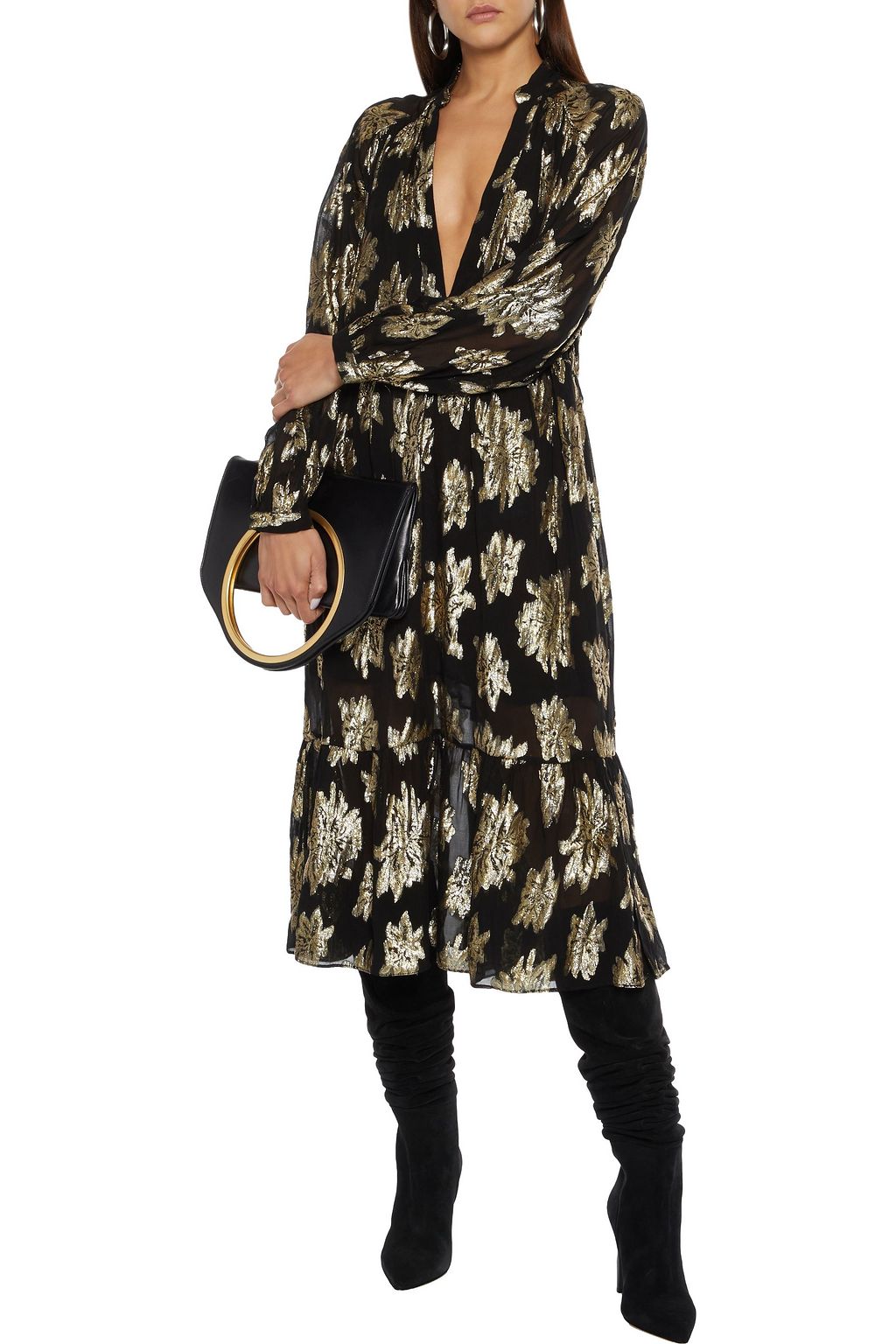IRO Katte metallic fil coupé chiffon midi dress