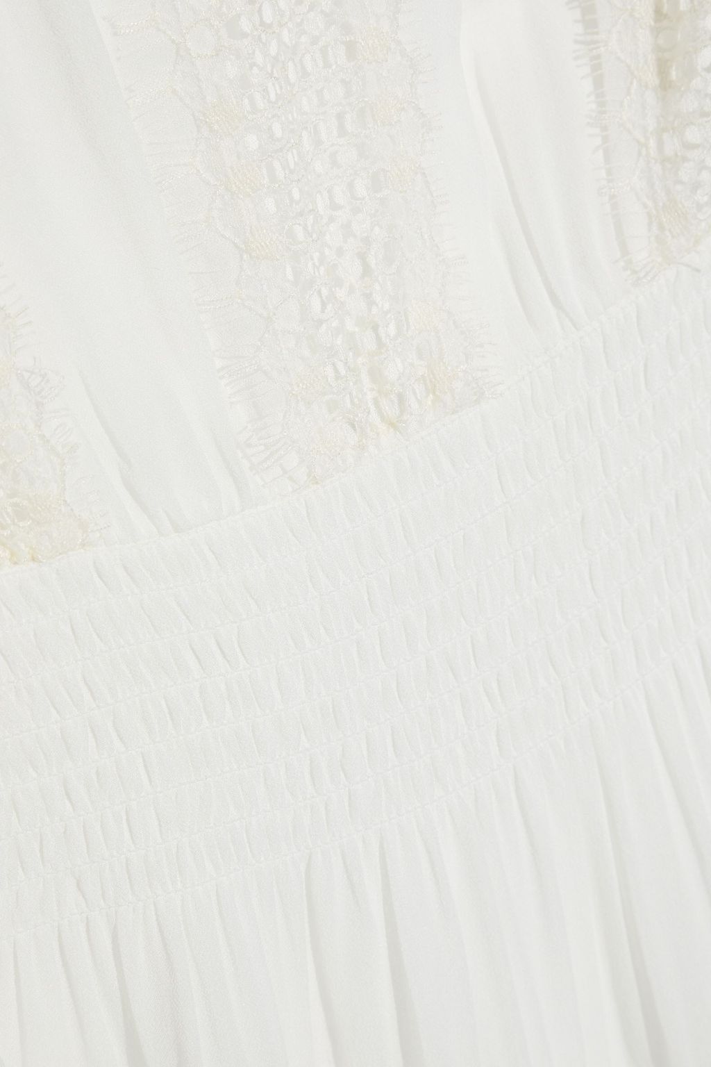 IRO Swirl tiered lace-paneled shirred georgette mini dress