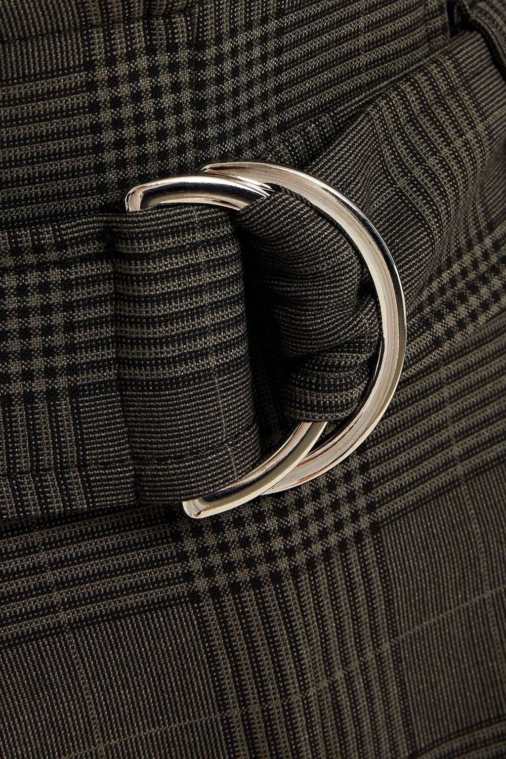 GANNI Belted pleated Prince of Wales checked woven shorts