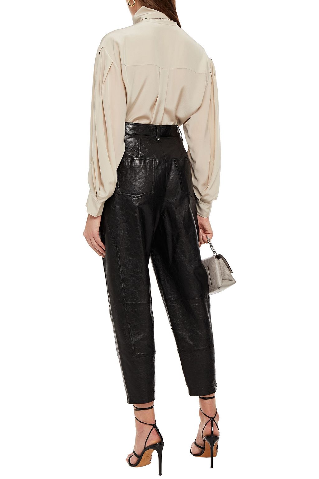 IRO Cropped Karottenhose aus Leder in Knitteroptik