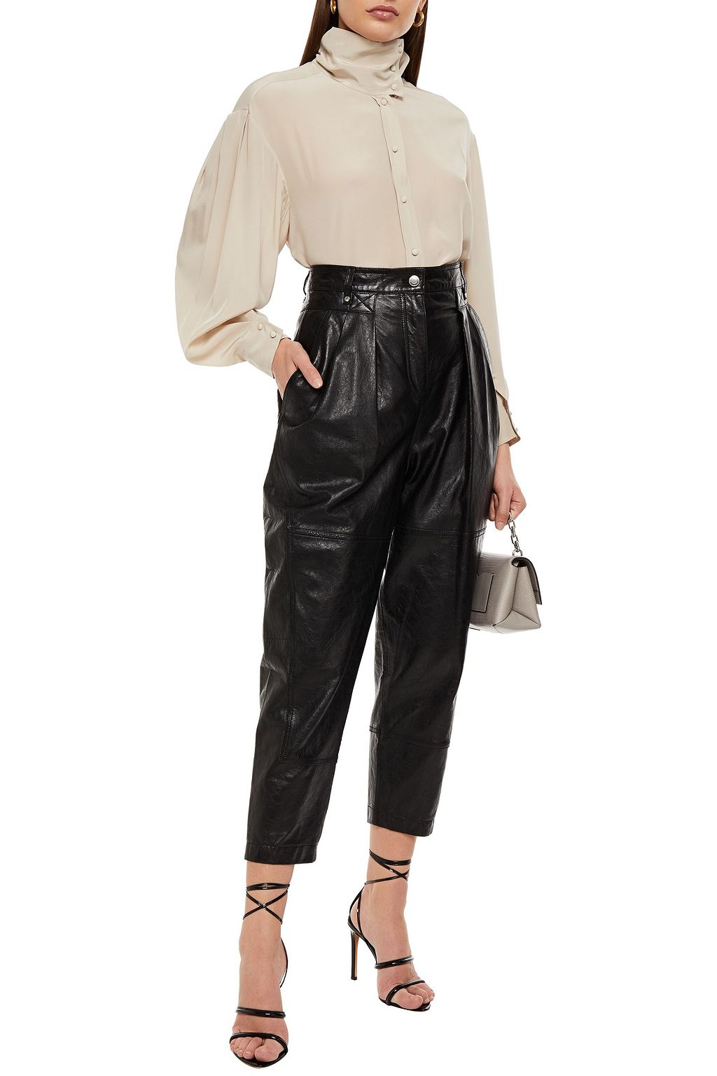 IRO Cropped Karottenhose aus Leder in Knitteroptik