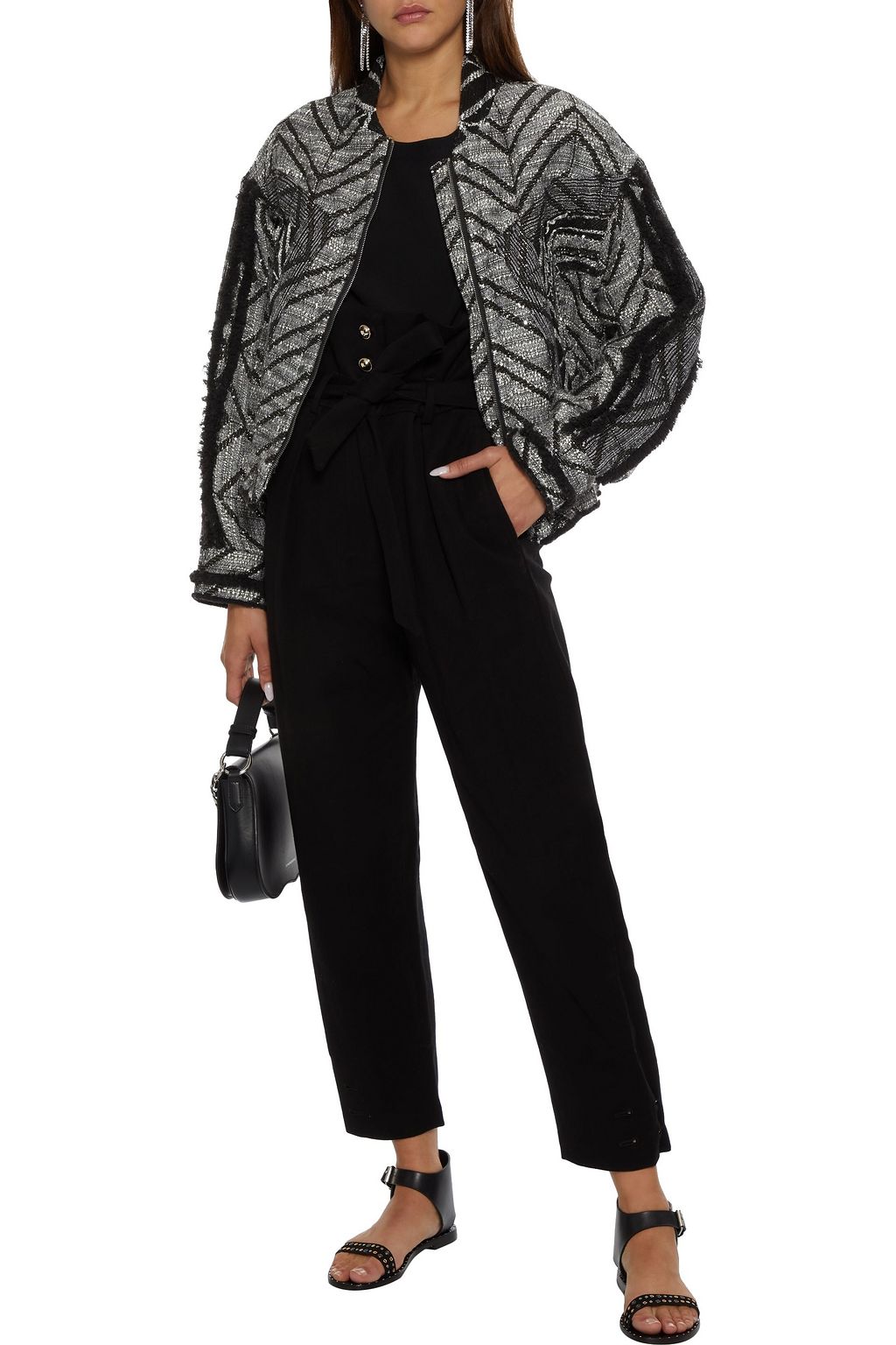 IRO Blinder sequin-embellished metallic bouclé-tweed bomber jacket