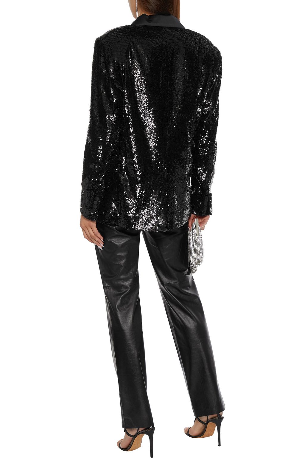 IRO Weddel double-breasted satin-trimmed sequined tulle blazer