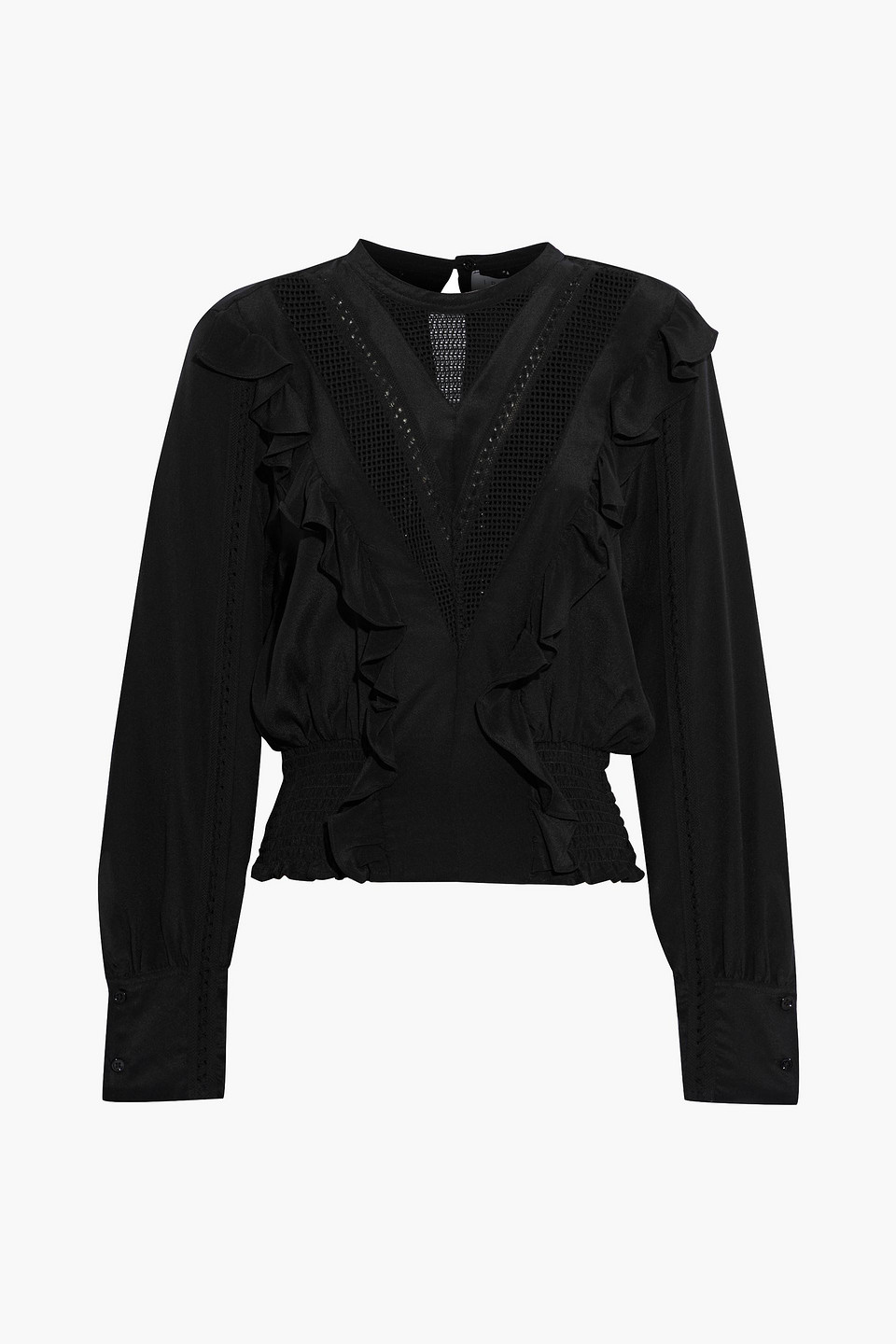 iro - suite mesh-paneled ruffled silk crepe de chine blouse - black - fr 34