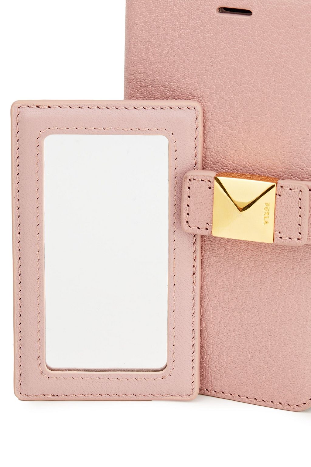 FURLA Studded pebbled-leather phone case