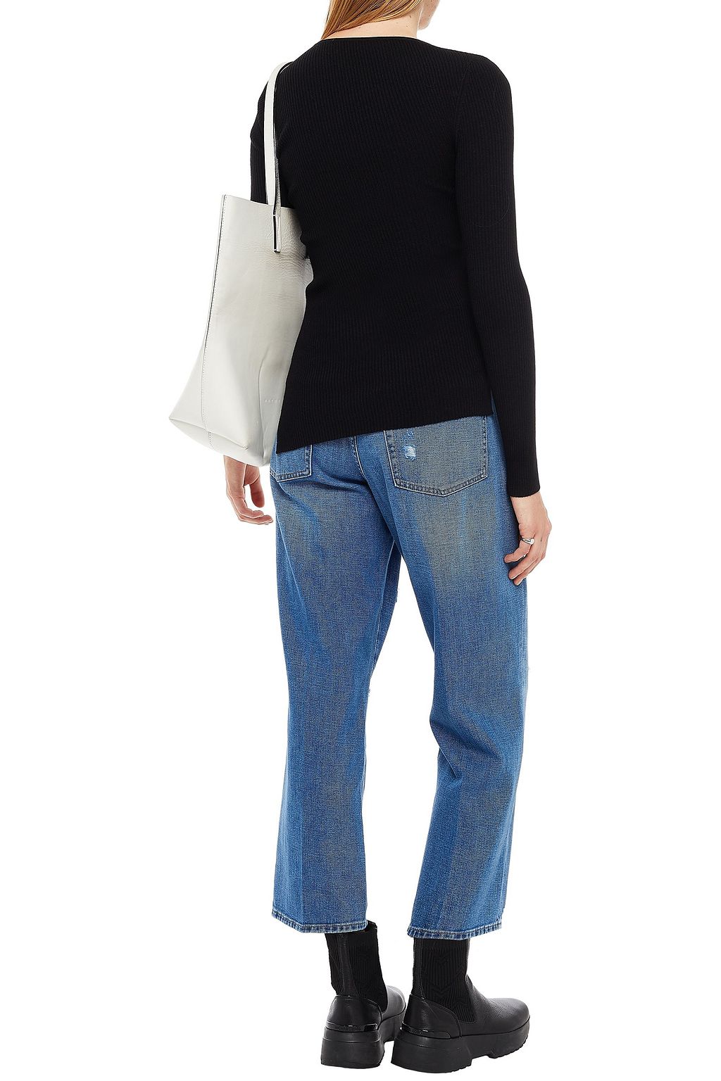 7 FOR ALL MANKIND Cropped distressed high-rise straight-leg jeans