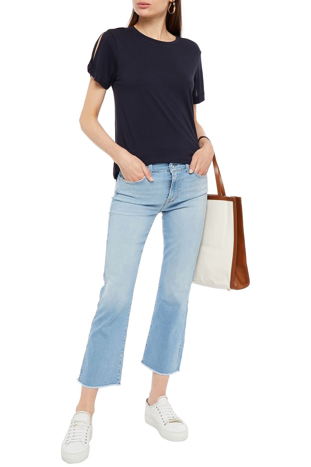 7 FOR ALL MANKIND Cutout cotton and modal-blend jersey T-shirt