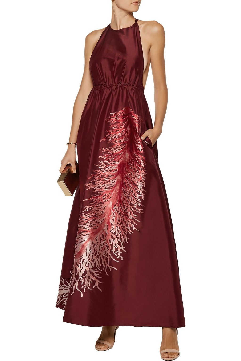 VALENTINO GARAVANI Gathered embroidered silk-faille gown