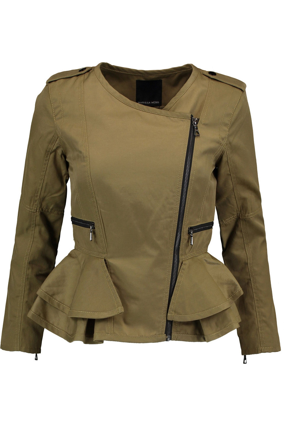 marissa webb - shane asymmetric twill peplum jacket - green - m