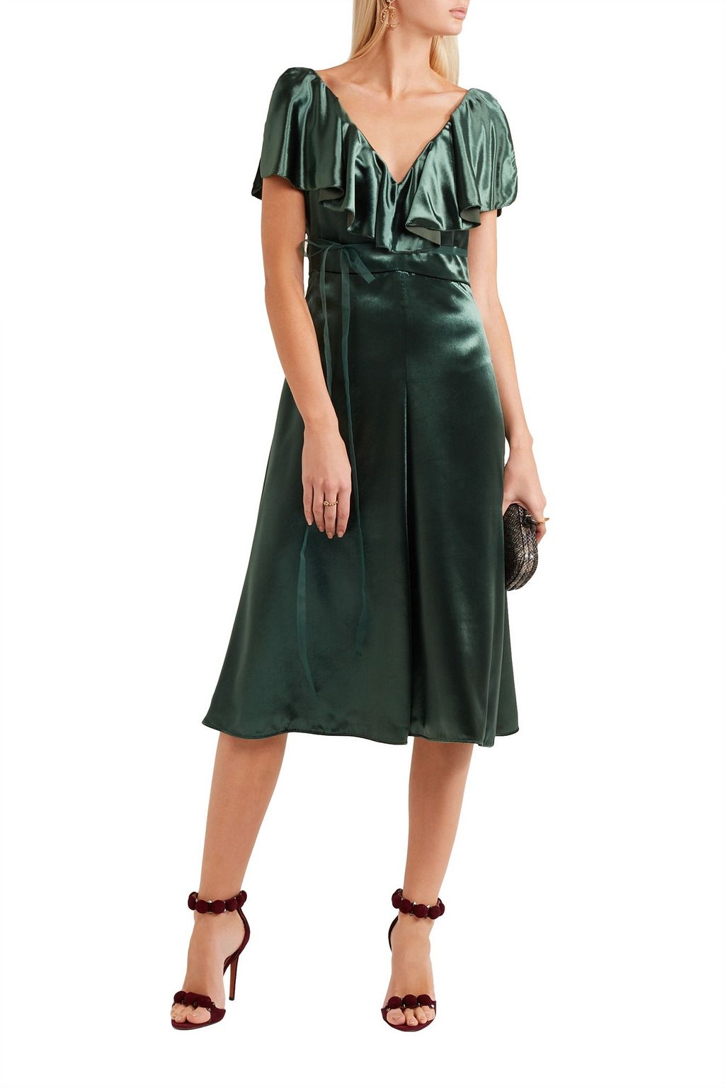 VALENTINO GARAVANI Ruffled velvet midi dress
