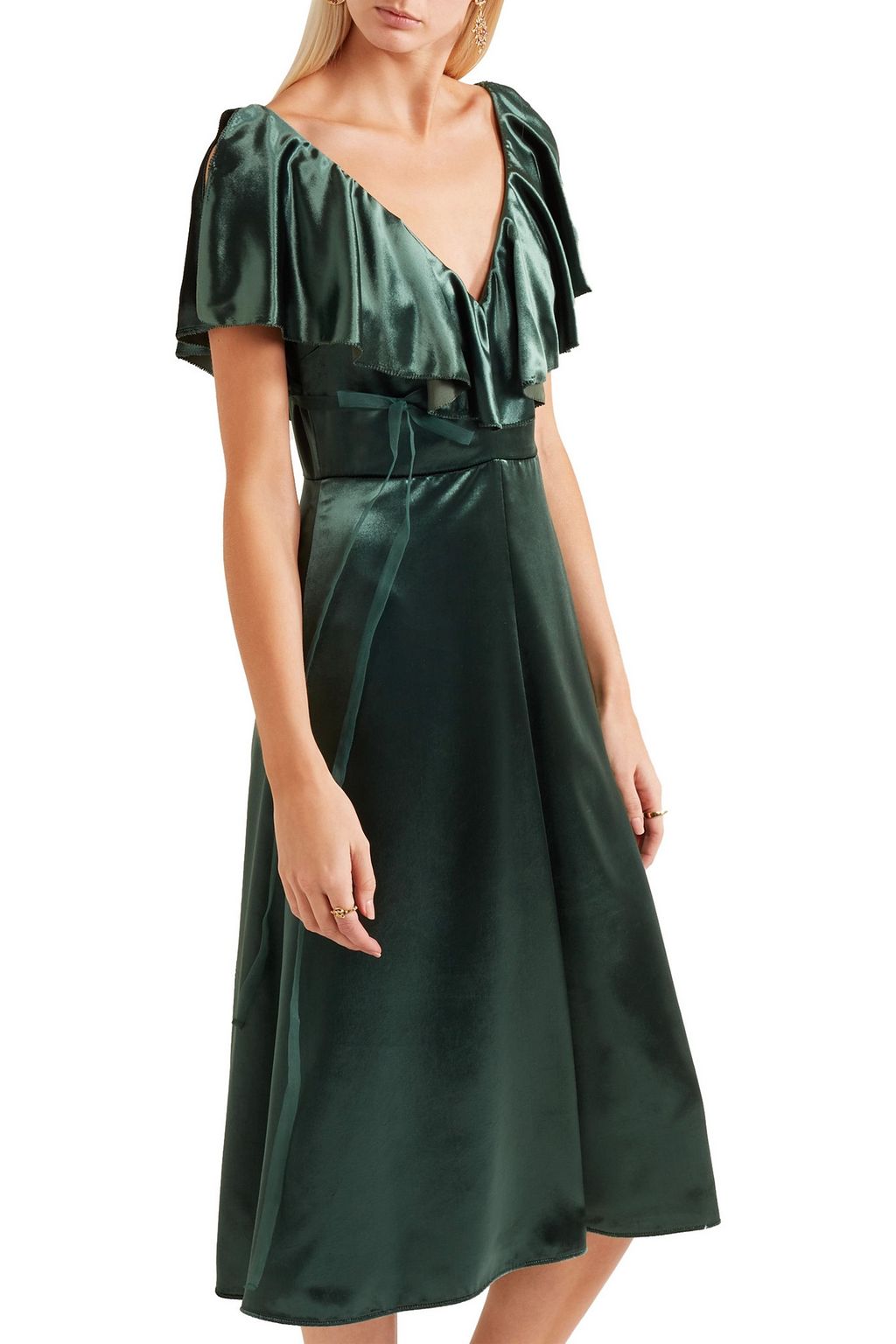 VALENTINO GARAVANI Ruffled velvet midi dress