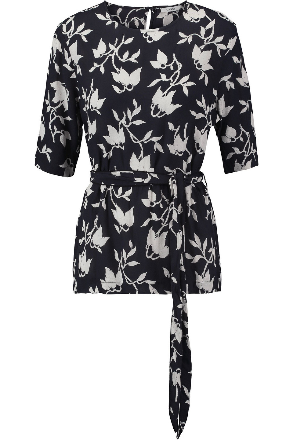 Ganni Printed Crepe Blouse In Multi