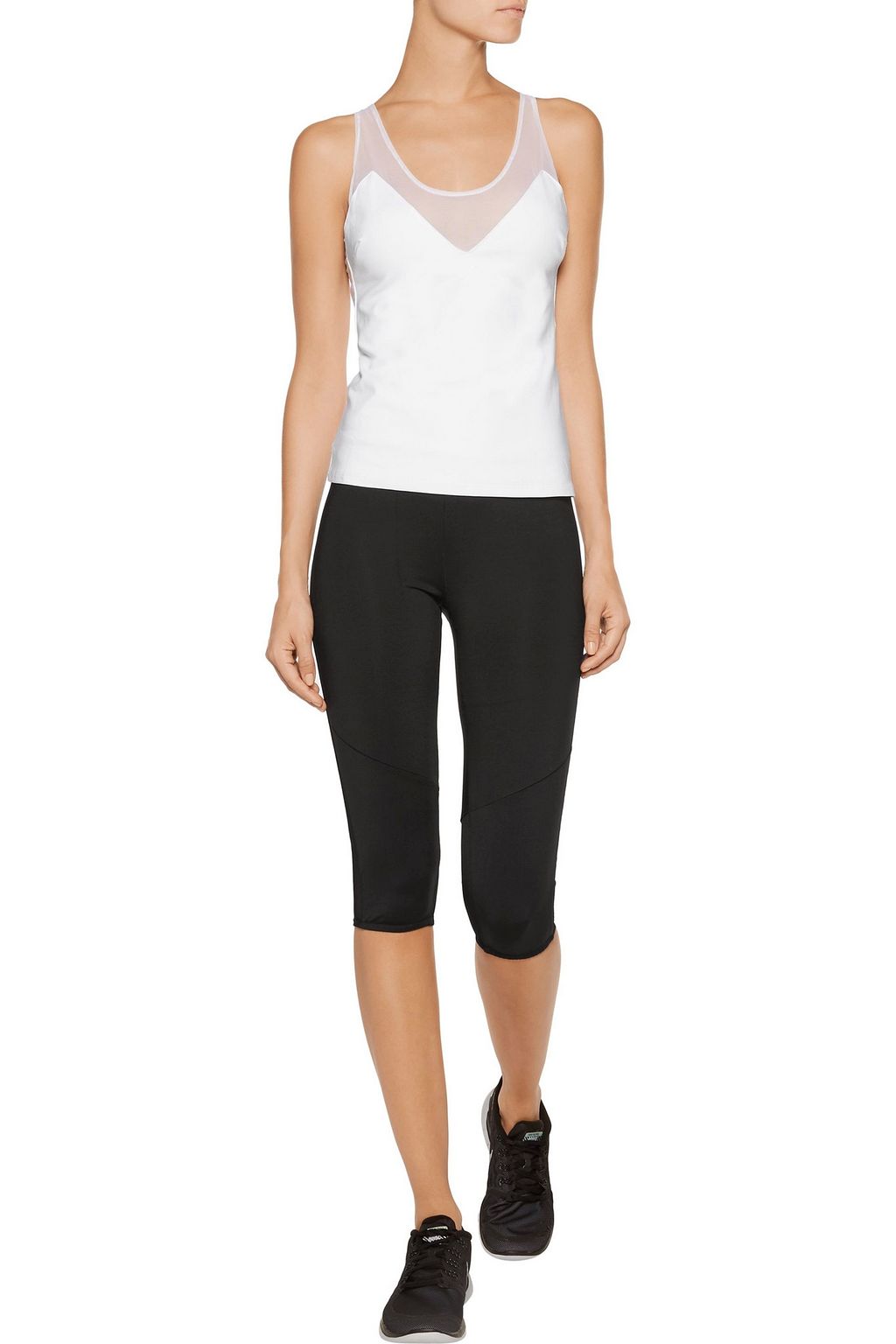 NORMA KAMALI Cropped mesh-trimmed stretch-jersey leggings