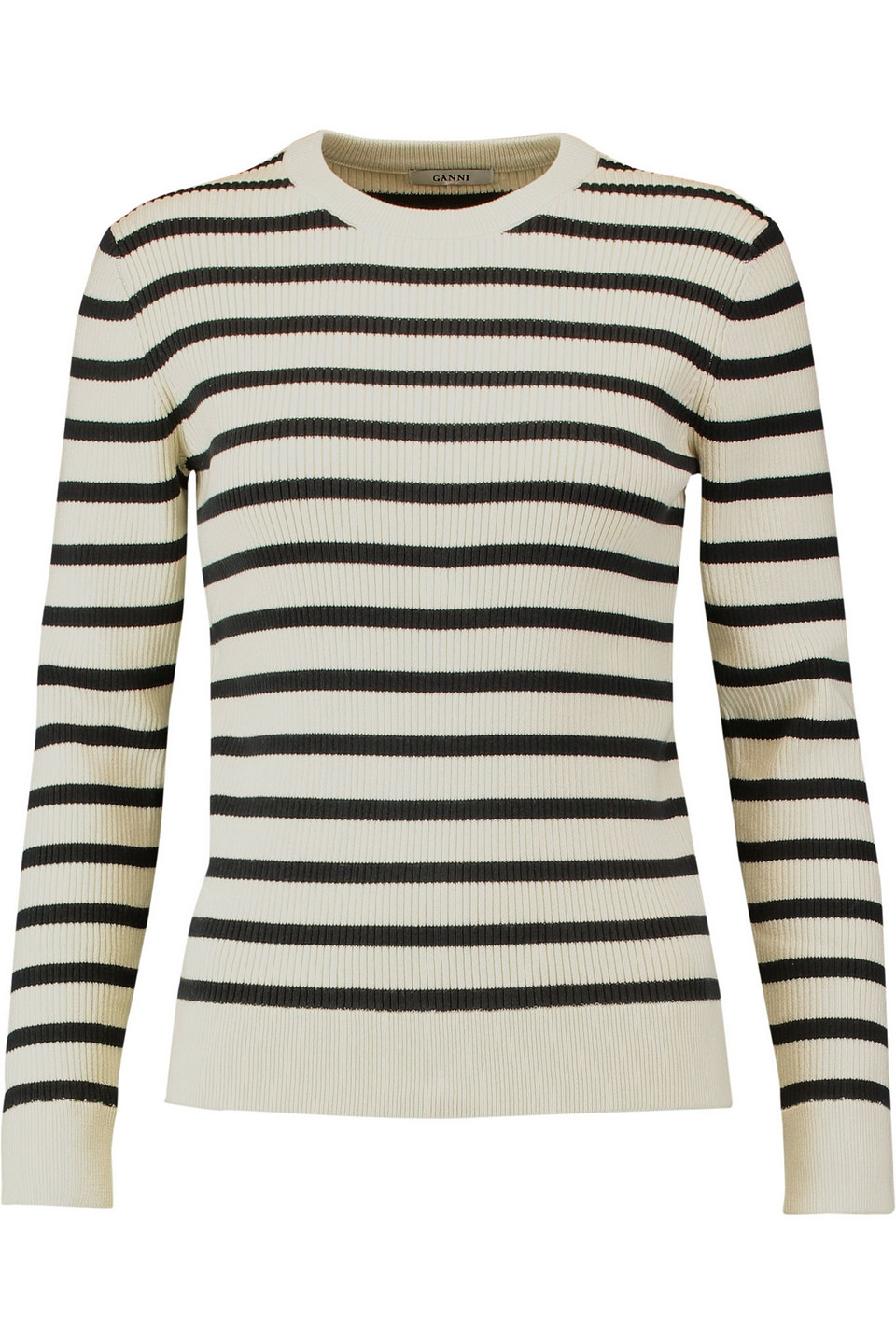 ganni - striped cotton-blend sweater - white - l