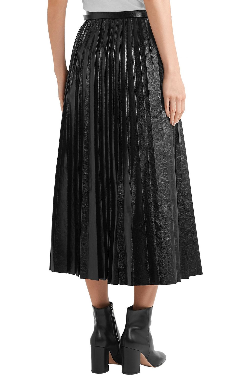 VALENTINO GARAVANI Pleated cracked-leather wrap skirt