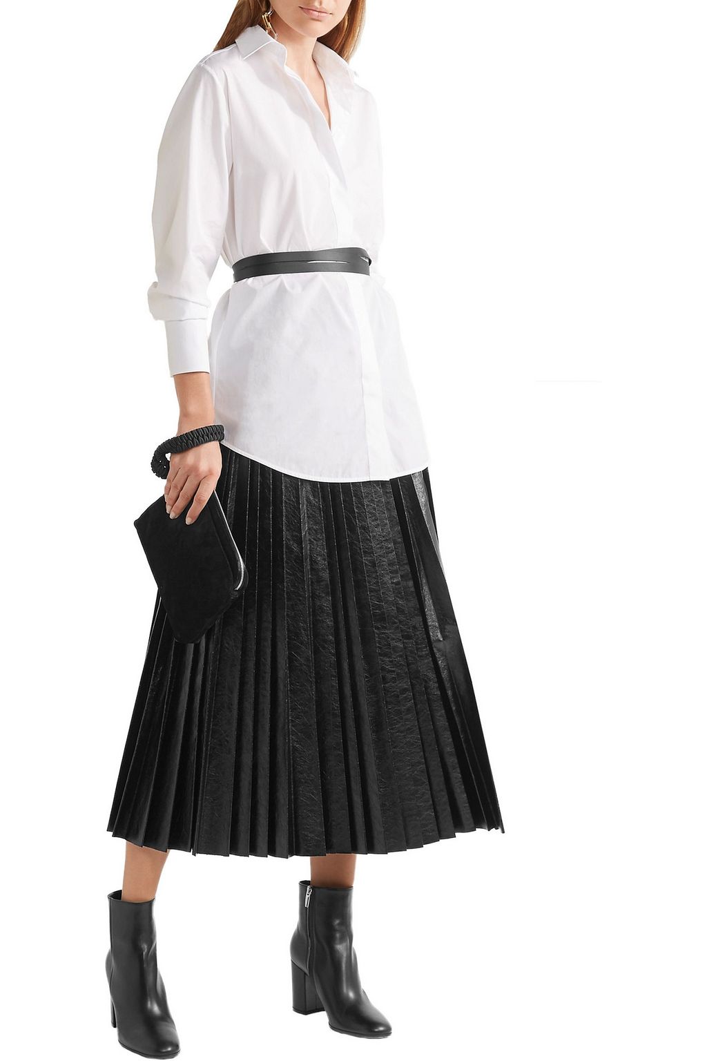 VALENTINO GARAVANI Pleated cracked-leather wrap skirt
