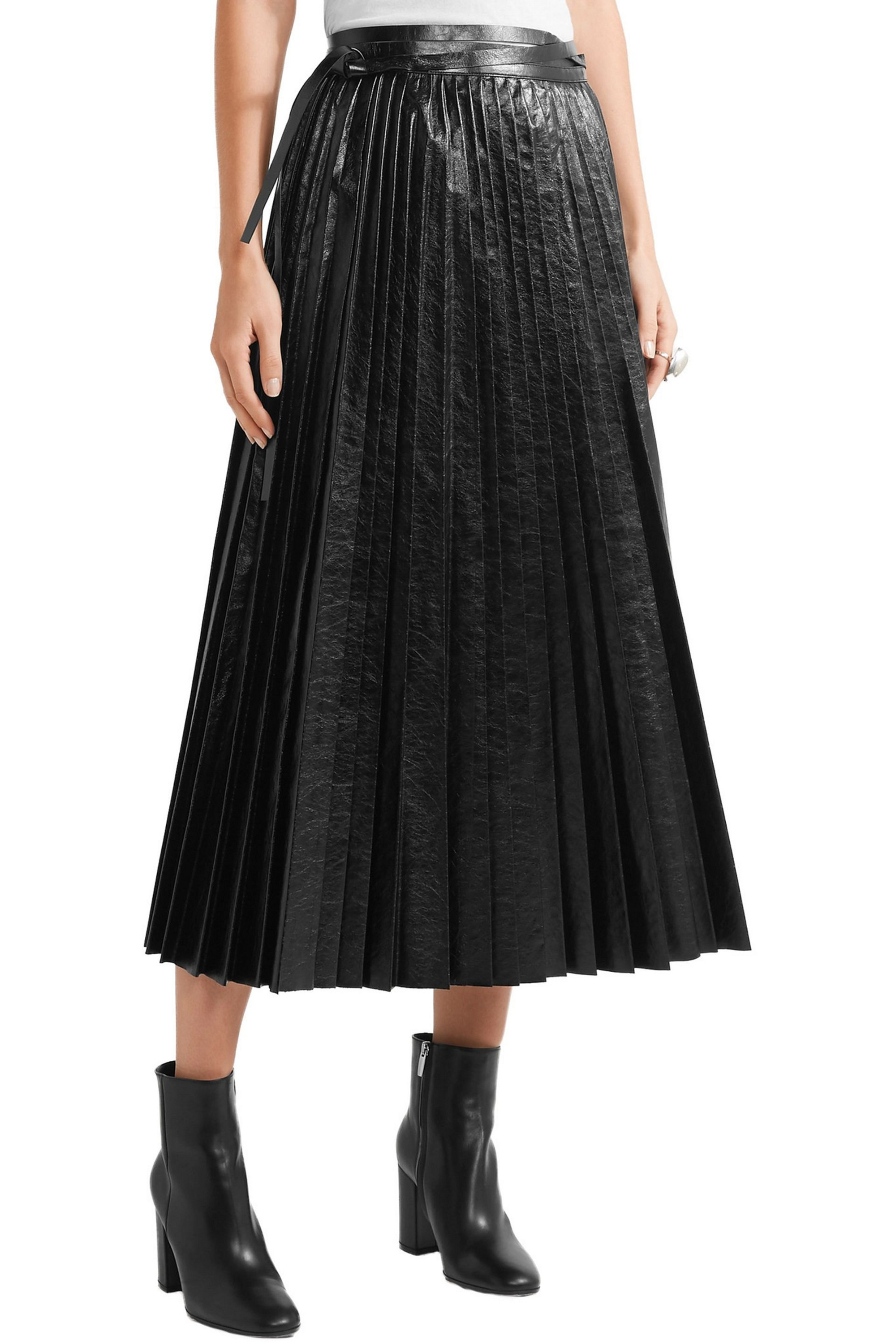 Valentino Garavani Pleated cracked-leather wrap skirt