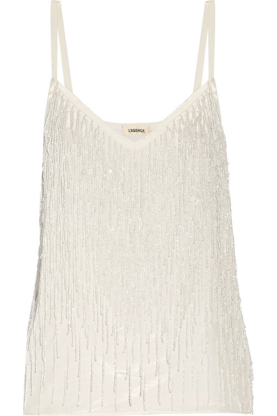 l'agence - jezebel fringed beaded satin top - white - xs
