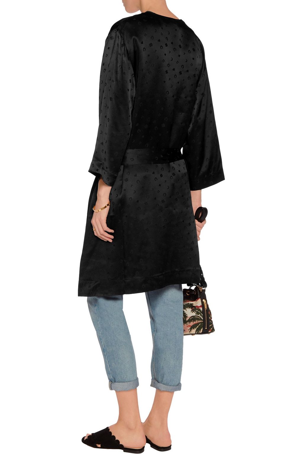 GANNI Printed silk-satin wrap mini dress
