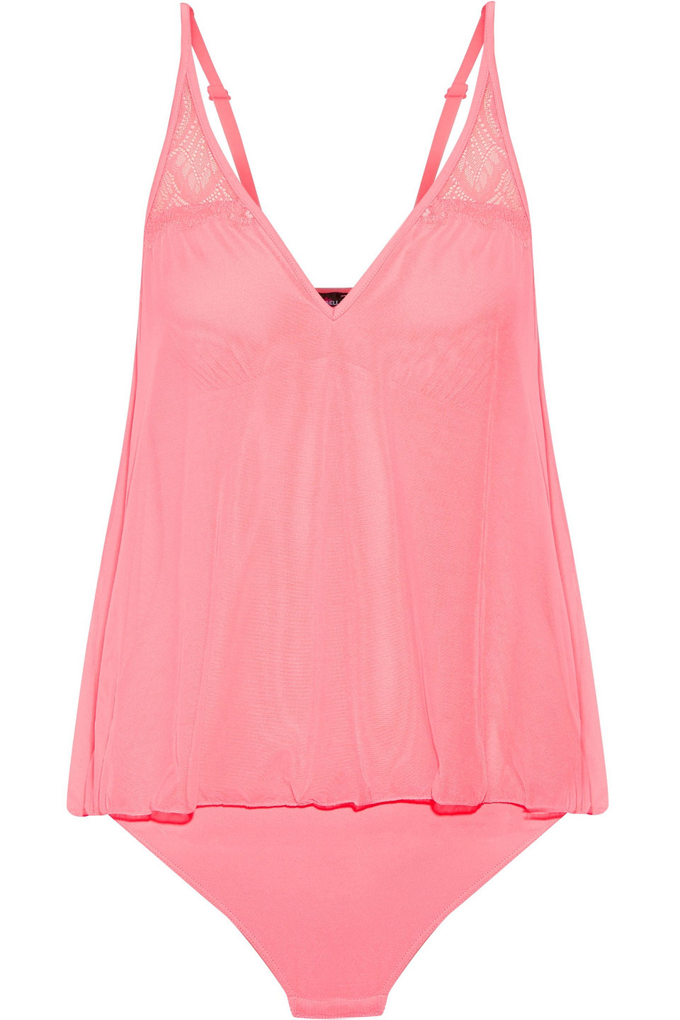 cosabella - cheyenne layered lace-trimmed stretch-tulle and jersey bodysuit - pink - s
